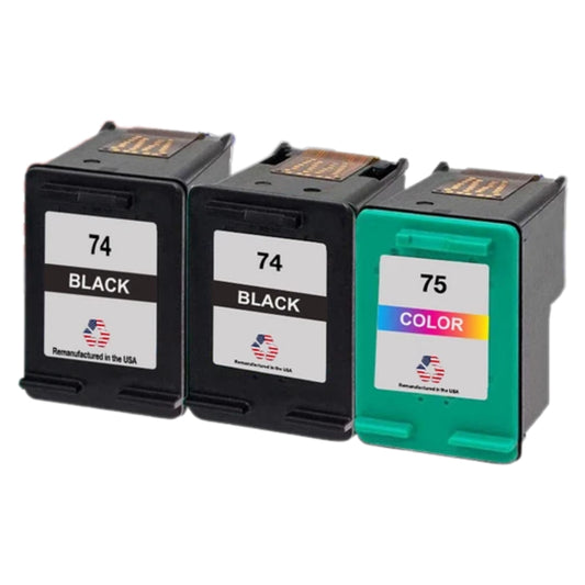 JIT Brand for HP 74 2 Black / 75 1 Color 3-Pack Remanufactured in the USA Ink Cartridges