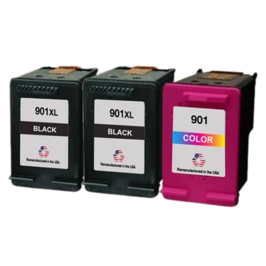 JIT Brand for HP 901XL 2 Black / 901 1 Tri-Color 3-Pack Remanufactured in the USA Ink Cartridges