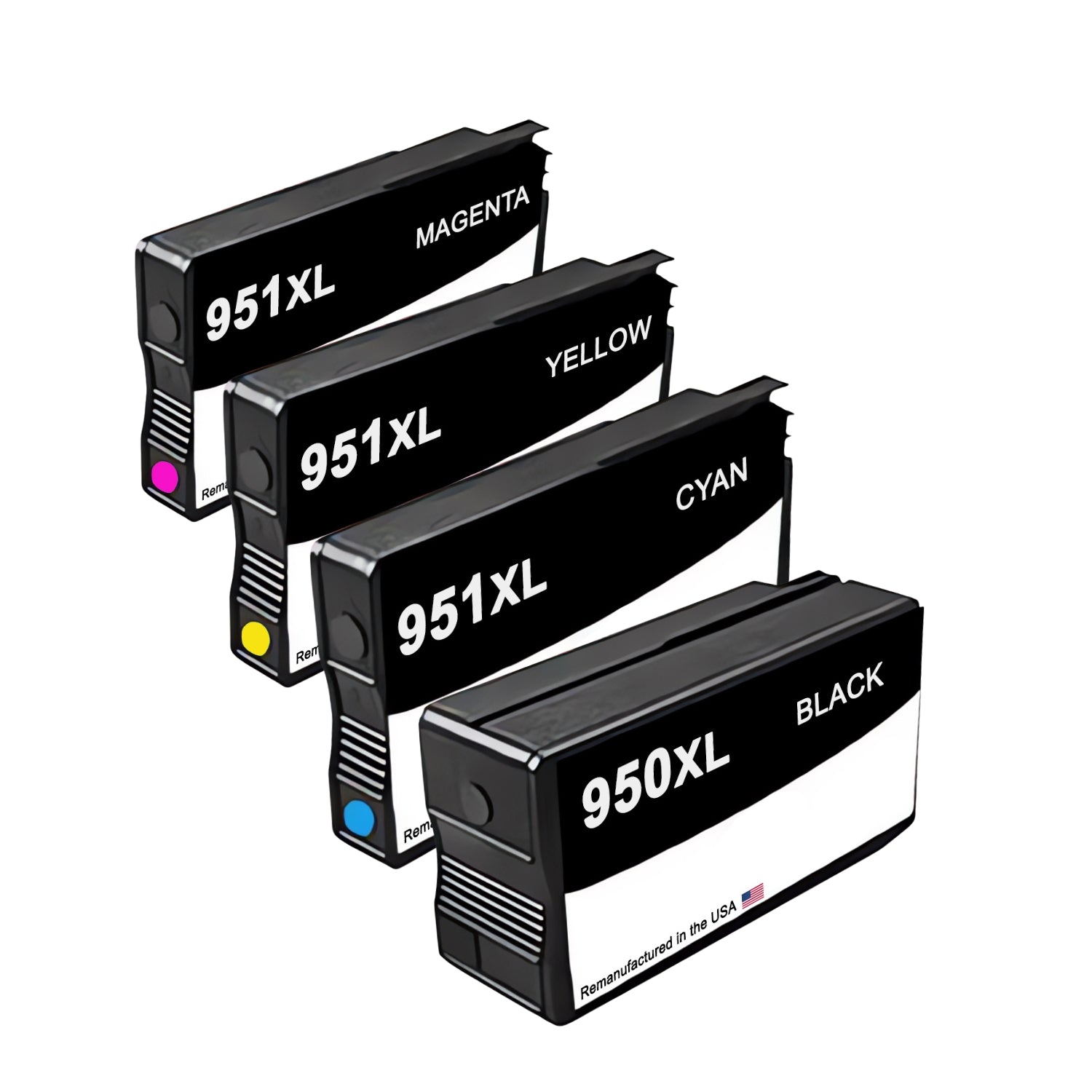 JIT Brand for HP 950XL 1 Black MICR / 951XL 3 Color 4-pack Remanufactured in the USA Ink Cartridges