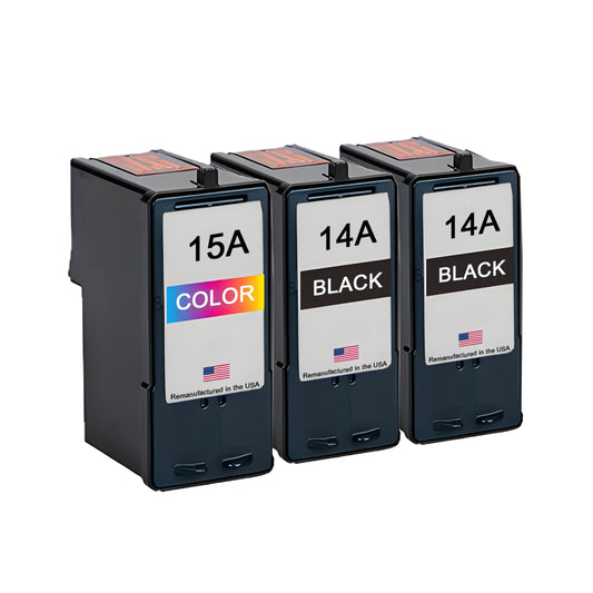 JIT Brand for Lexmark #14A 2 Black / #15A 1 Color Remanufactured in the USA Ink Cartridges 3-Pack