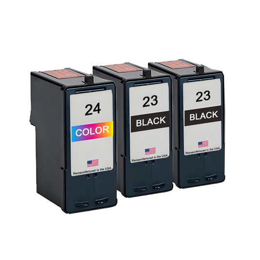 JIT Brand for Lexmark #23 2 Black / #24 1 Color Remanufactured in the USA Ink Cartridges 3-Pack