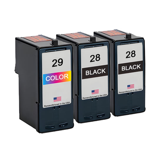 JIT Brand for Lexmark #28 2 Black / #29 1 Color Remanufactured in the USA Ink Cartridges 3-Pack