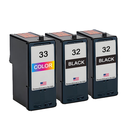 JIT Brand for Lexmark #32 2 Black / #33 1 Color Remanufactured in the USA Ink Cartridges 3-Pack