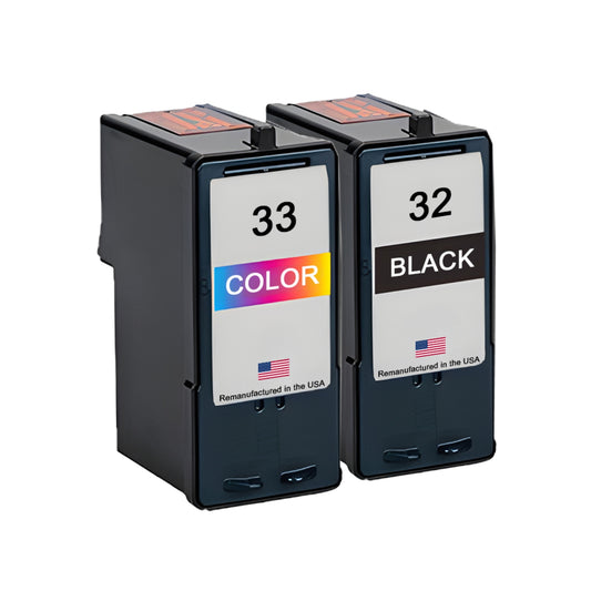 JIT Brand for Lexmark #32 Black / #33 Color Remanufactured in the USA Ink Cartridges Combo Pack