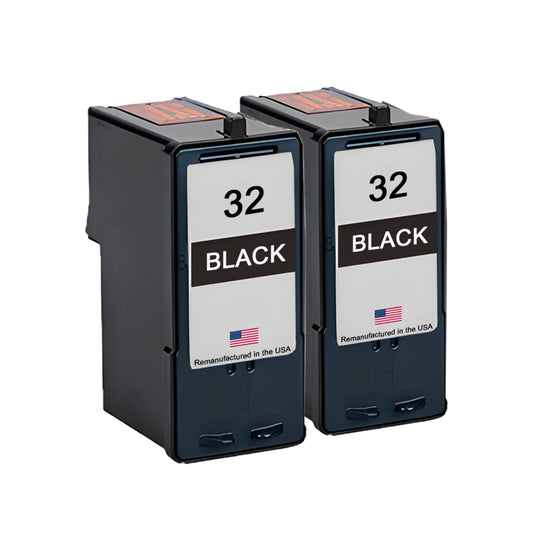 JIT Brand for Lexmark #32 Black Remanufactured in the USA Ink Cartridge Twin Pack