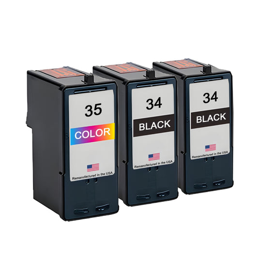 JIT Brand for Lexmark #34 2 Black / #35 1 Color Remanufactured in the USA Ink Cartridges 3-Pack