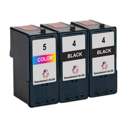 JIT Brand for Lexmark #4 2 Black / #5 1 Color Remanufactured in the USA Ink Cartridges 3-Pack