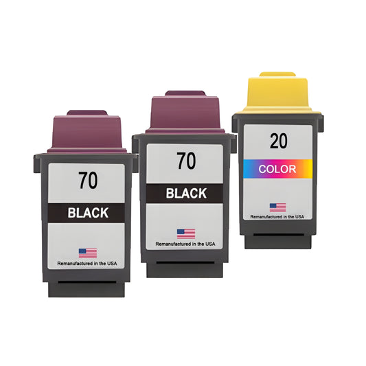 JIT Brand for Lexmark #70 2 Black / #20 1 Color Remanufactured in the USA Ink Cartridges 3-Pack