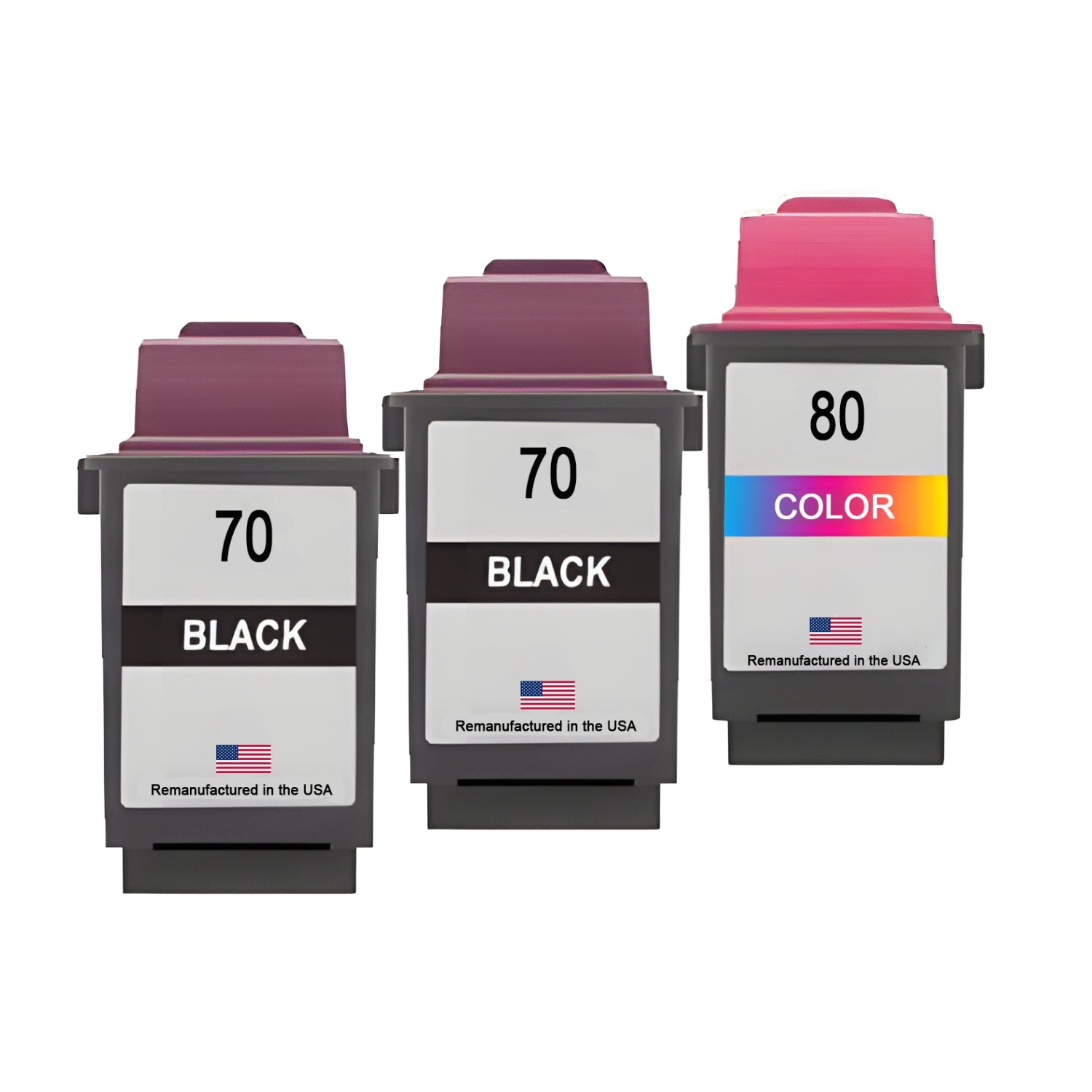 JIT Brand for Lexmark #70 2 Black / #80 1 Color Remanufactured in the USA Ink Cartridges 3-Pack