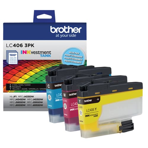 Original Brother LC406 Tri-Color (CMY) Ink Cartridges-3 Pack