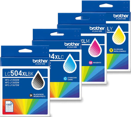 Original Brother LC504XL High Yield Multi-Color (BCMY) Ink Cartridge, 4-Pack