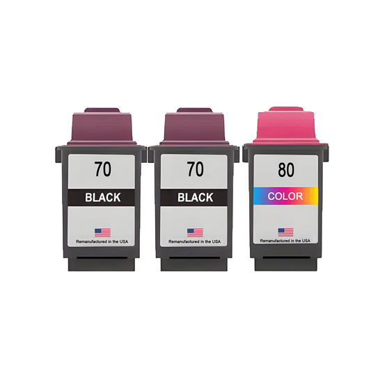 JIT Brand for Lexmark #70 2 Black / #80 1 Color Remanufactured in the USA Ink Cartridges 3-Pack