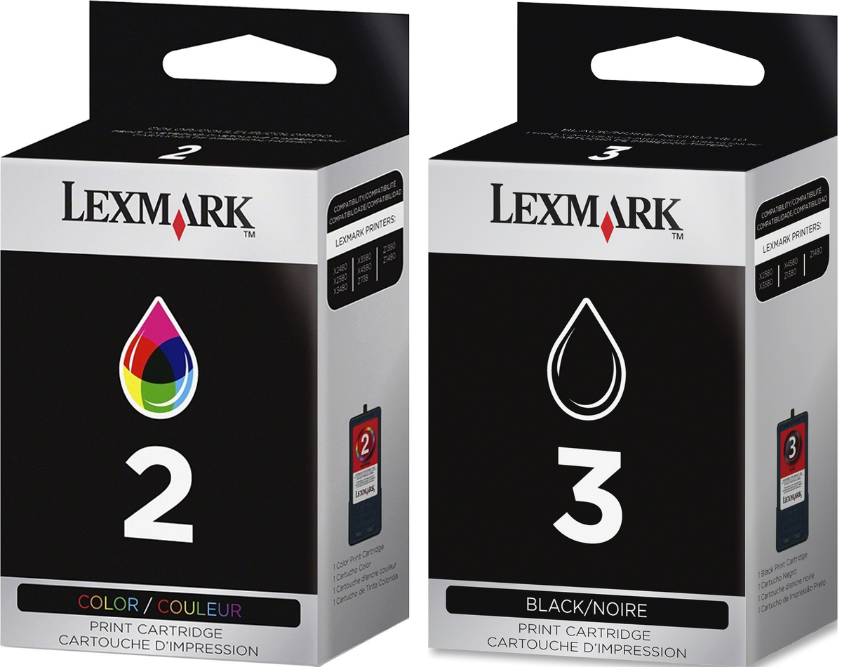 2 Lexmark Original Lexmark #2 & #3 Black/color Combo Pack(18C1530 and 18C0190)