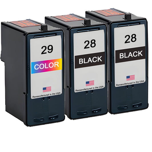 JIT Brand for Lexmark #28 2 Black / #29 1 Color Remanufactured in the USA Ink Cartridges 3-Pack