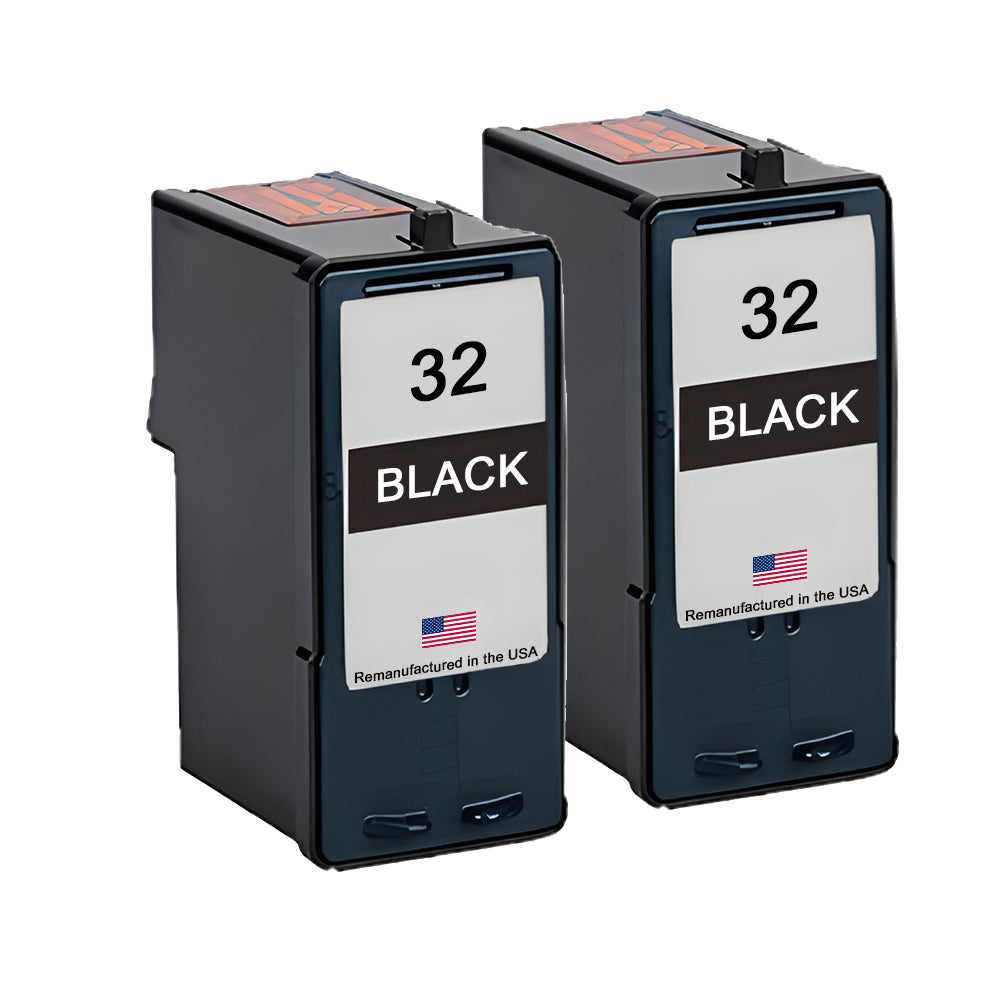 JIT Brand for Lexmark #32 Black Remanufactured in the USA Ink Cartridge Twin Pack