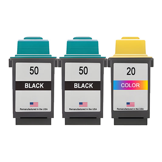 JIT Brand for Lexmark #50 2 Black / #20 1 Color Remanufactured in the USA Ink Cartridges 3-Pack