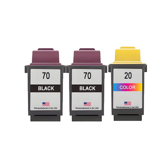JIT Brand for Lexmark #70 2 Black / #20 1 Color Remanufactured in the USA Ink Cartridges 3-Pack