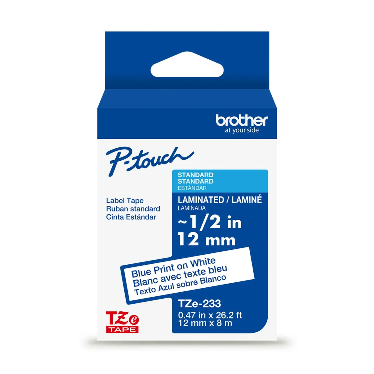Original Brother MK233 Standard Yield Blue Ink on White Label Tape, MK-233