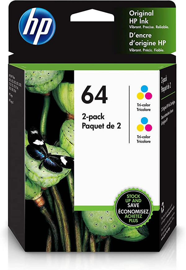 Original HP 64 Standard Yield Tri-Color Ink Cartridge, N9J89AN- 2 Pack