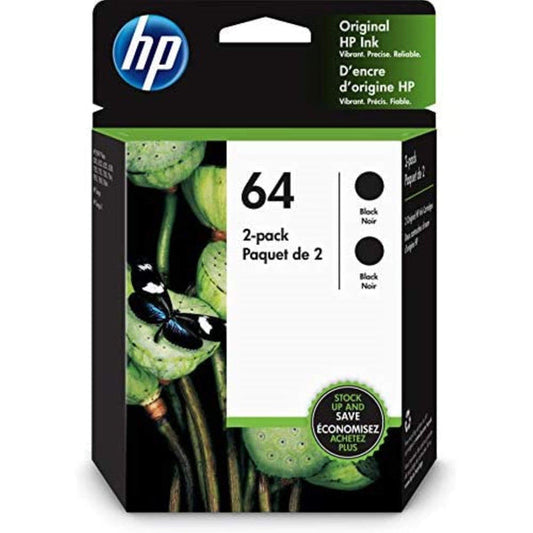 Original HP 64 Standard Yield Black Ink Cartridge, N9J90AN- 2 Pack