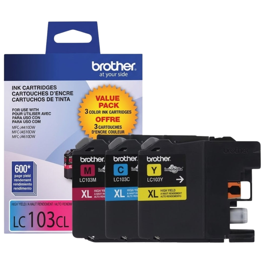 Original Brother LC103 High Yield Tri-Color Ink Cartridge-Pack-3