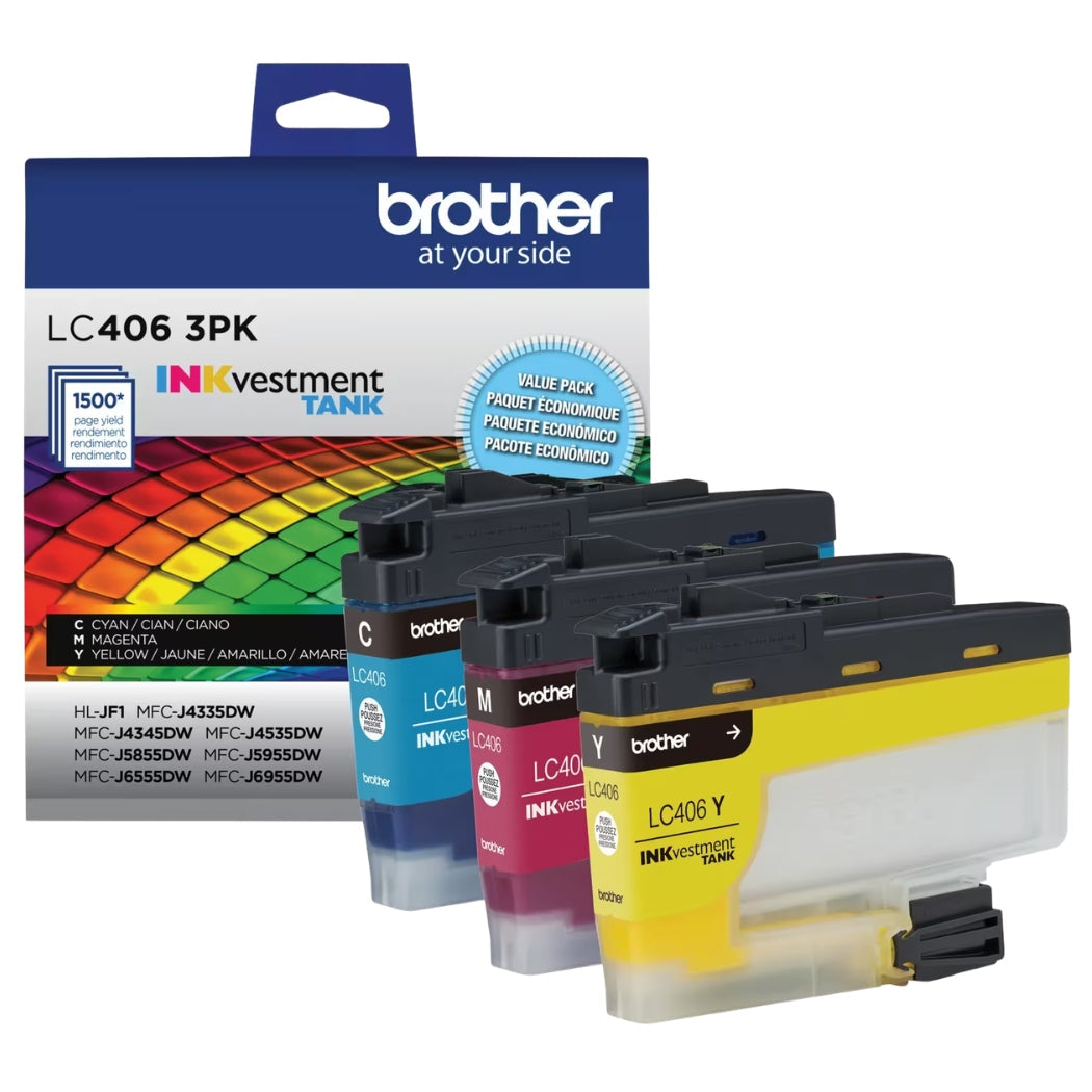 Original Brother LC406 Tri-Color (CMY) Ink Cartridges-3 Pack