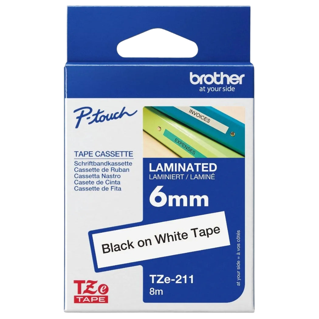 Original Brother TZe-211 Labelling Tape Cassette 6mm (W) * 8m (L) Black on White -TZe-211