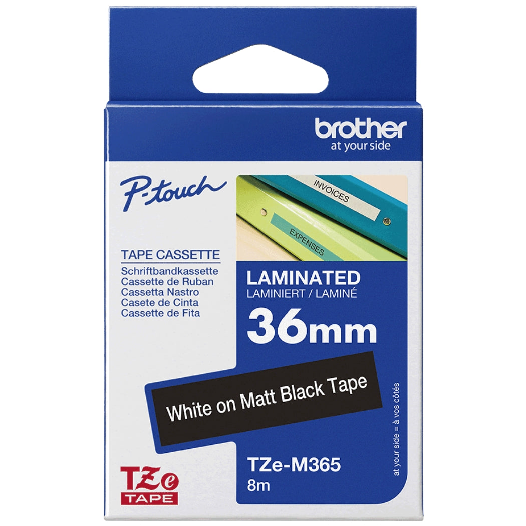Original Brother TZe-M365 Labelling Tape Cassette 36mm (W) * 8m (L) White print on Matte Black Tape-TZe-M365