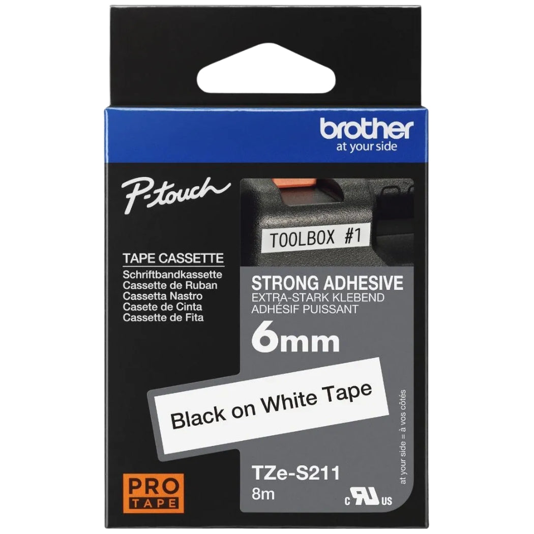 Original Brother TZe-S211 Labelling Tape Cassette 6mm (W) * 8m (L) Black on white-TZe-S211