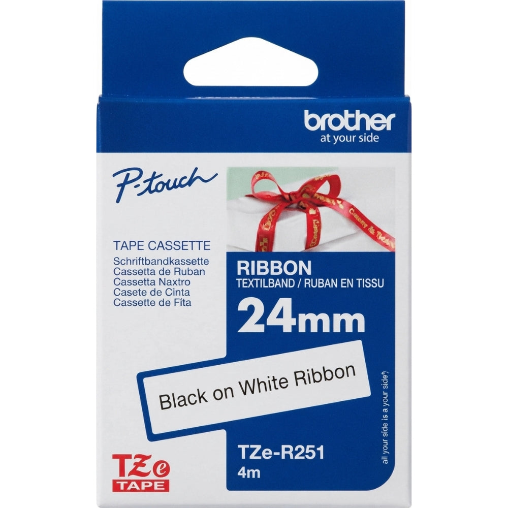 Original Brother P-touch TZE-R251 Embellish Black Print on White Satin Ribbon ~1" (24mm) x 13.1' (4m)