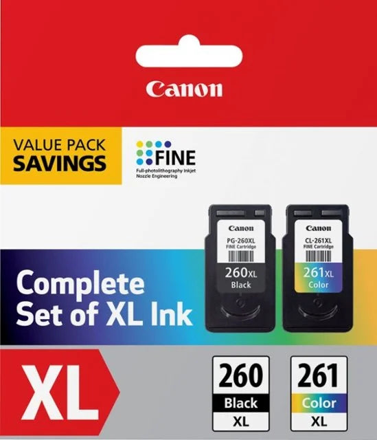 Original Canon PG-260XL/CL-261XL High Yield Black & Color Ink Cartridge, 3706C005
