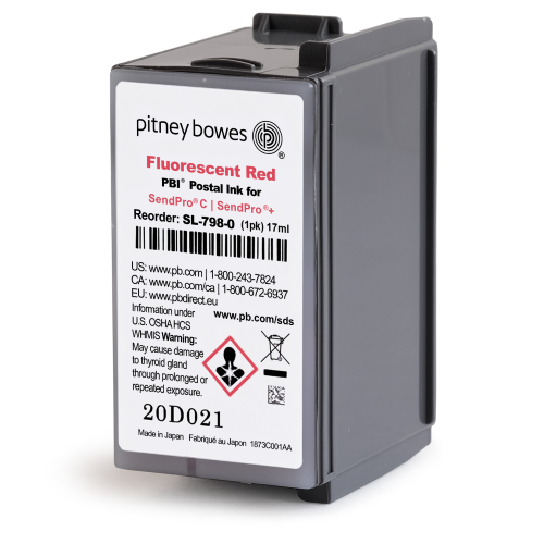 Original Pitney Bowes SL-798-0 Standard Yield Red Fluorescent Inkjet Cartridge