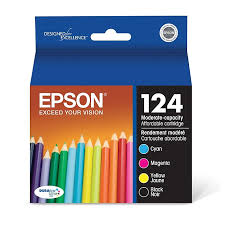 Original Epson T124 Standard Yield Tri-Color Ink Cartridge, T124120-BCS-4-Pack