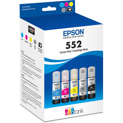 Original Epson T552 Ultra High-Yield Multi-Color (5-Pack) Ink Bottle, T552920-S