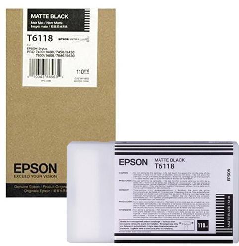 Genuine Epson T6118 110ml UltraChrome Matte Black Ink Cartridge, T611800