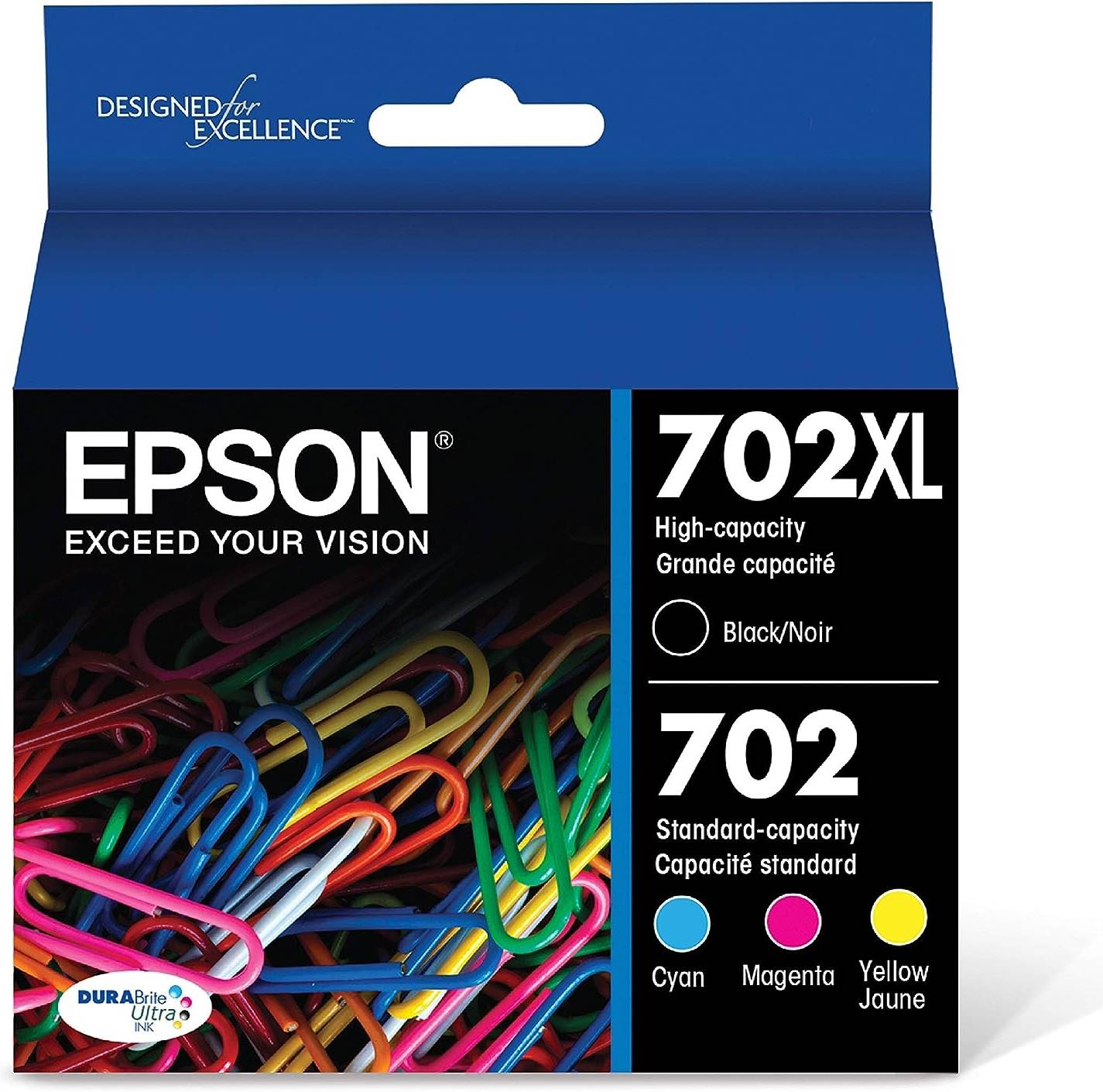 Original Epson T702XL/702 Multi-Color (4-Pack) Ink Cartridge, T702XL-BCS