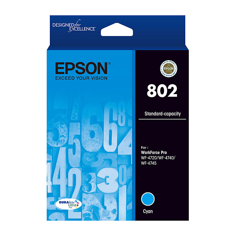 Original Epson T802 Standard Yield Cyan Ink Cartridge,T802220-S