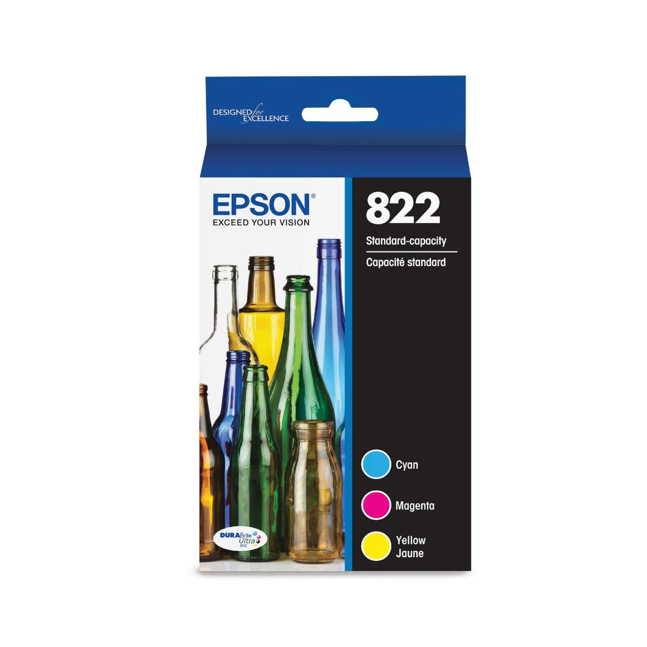 Original Epson 822 Standard Yield Multi-Color (3-Pack) Ink Cartridge, T822520-S
