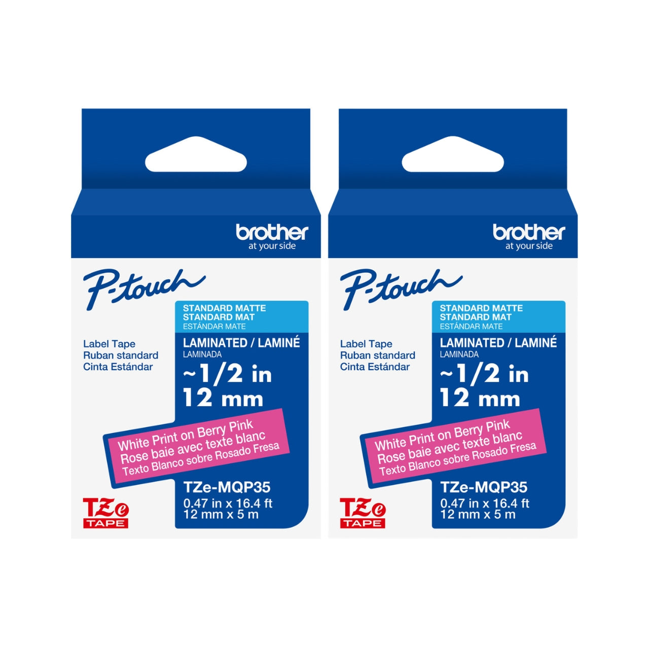 Original Brother TZe-MQP35M Labelling Tape Cassette, White on Berry Pink, 12mm (W) x 5M (L)-2-Pack