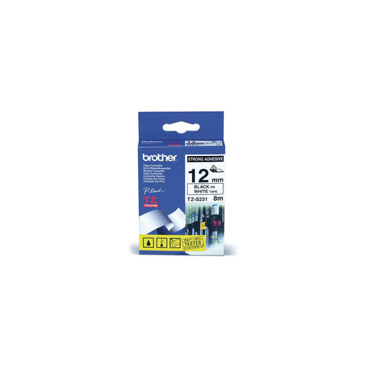 Original Brother TZe-S231  Labelling Tape Cassette 12mm (W) * 8m (L) Black on white- TZe-S231