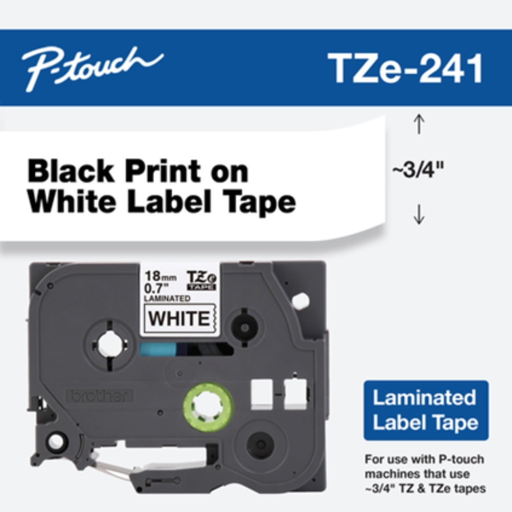 Genuine Brother TZe-241 3/4 In. Black On White P-touch Tape