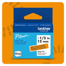 Original Brother BTAG-T31 Black Print On Orange label tape, 13.1 feet