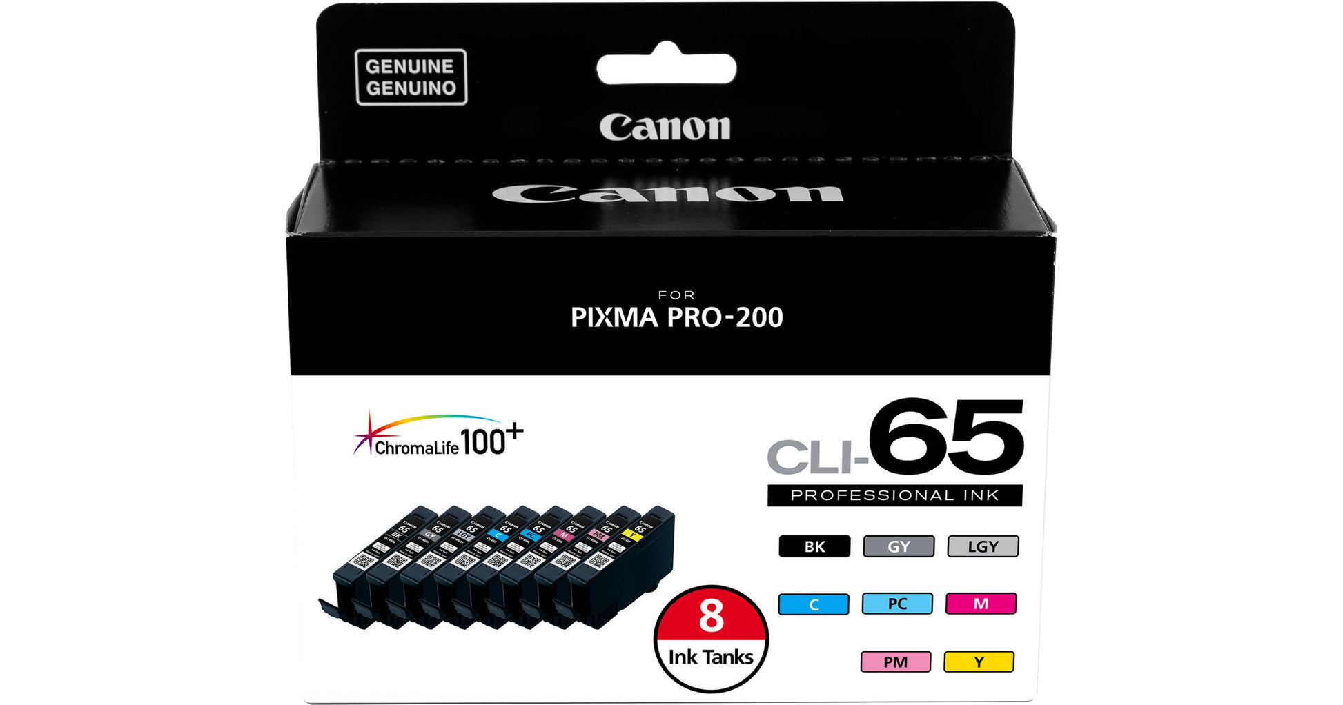 Original Canon CLI-65 High Yield Black and Multi-Colors Ink Cartridge, 8 Packs