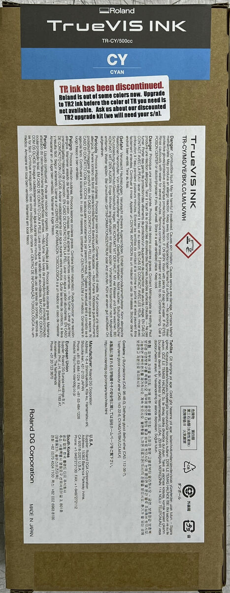 Original Roland TrueVIS TR-CY/500CC High-Yield Cyan Ink Cartridge