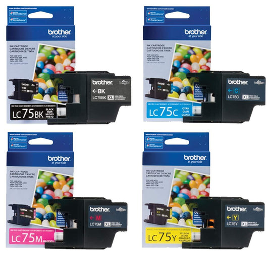 Original Brother LC75 Black, Cyan, Magenta, Yellow Ink Cartridges