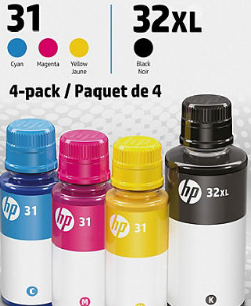 Original HP 31 C-M-Y and HP 32XL Black Ink Cartridges Refills-Pack-4